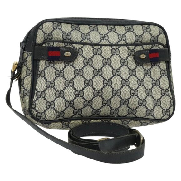 GUCCI GG Supreme Sherry Line Bag PVC Navy Gold Red - Picture 1 of 16